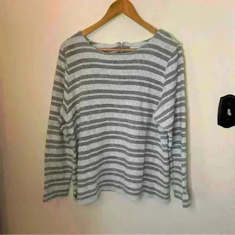 CJ Banks Textured Long Sleeve Stripe Blouse Size 1X